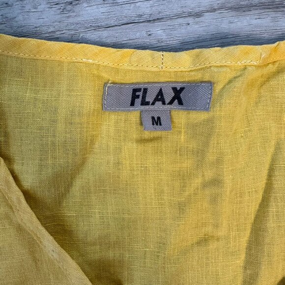 Flax 100% linen yellow short sleeve oversized top V-neck size medium C41 - Picture 2 of 6